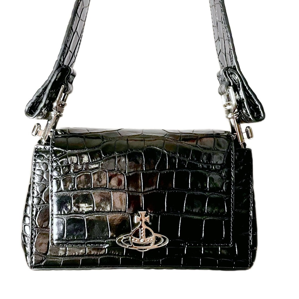 Vivienne Westwood Black Croc-Embossed Leather Hazel Bag